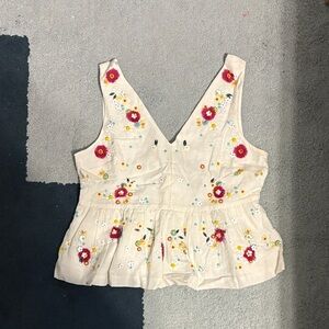 J. Crew Floral Embroidered Cream Top